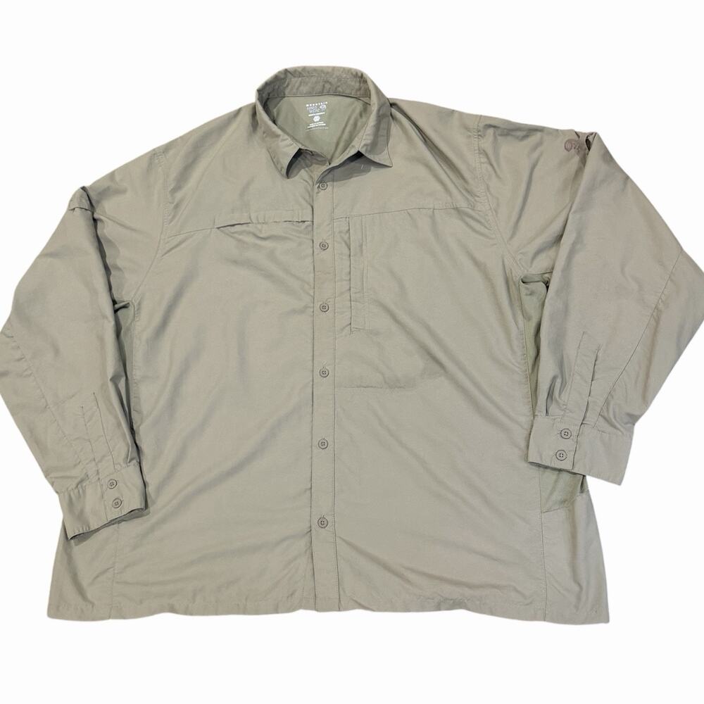 Mountain Hardwear Canyon Hiking Shirt Tan Men's XXL UPF 50 Long Sleeve Button Up